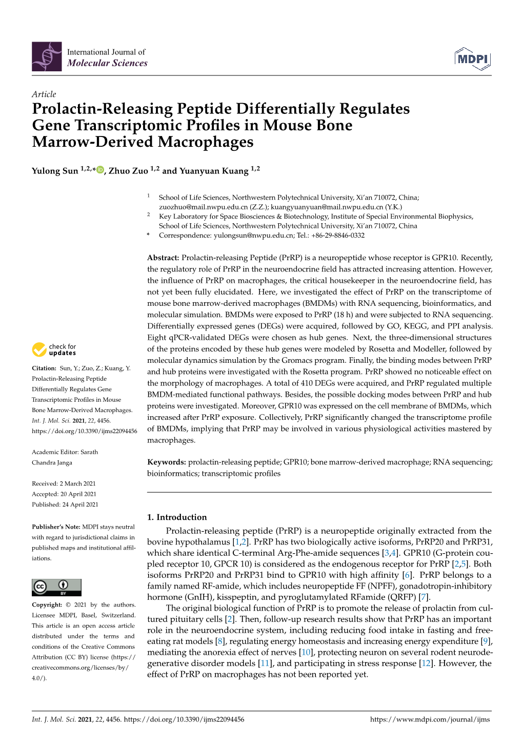 Prolactin-Releasing Peptide Differentially Regulates Gene Transcriptomic Proﬁles in Mouse Bone Marrow-Derived Macrophages