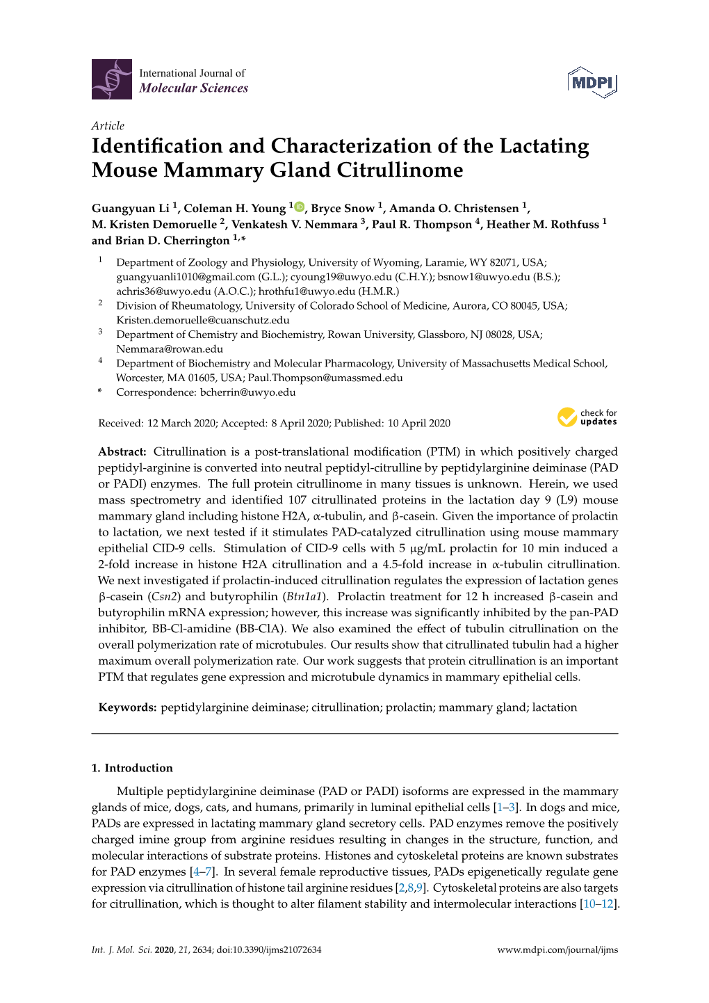 Identification and Characterization of the Lactating Mouse Mammary