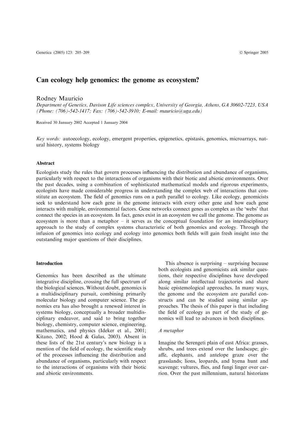 Can Ecology Help Genomics: the Genome As Ecosystem?