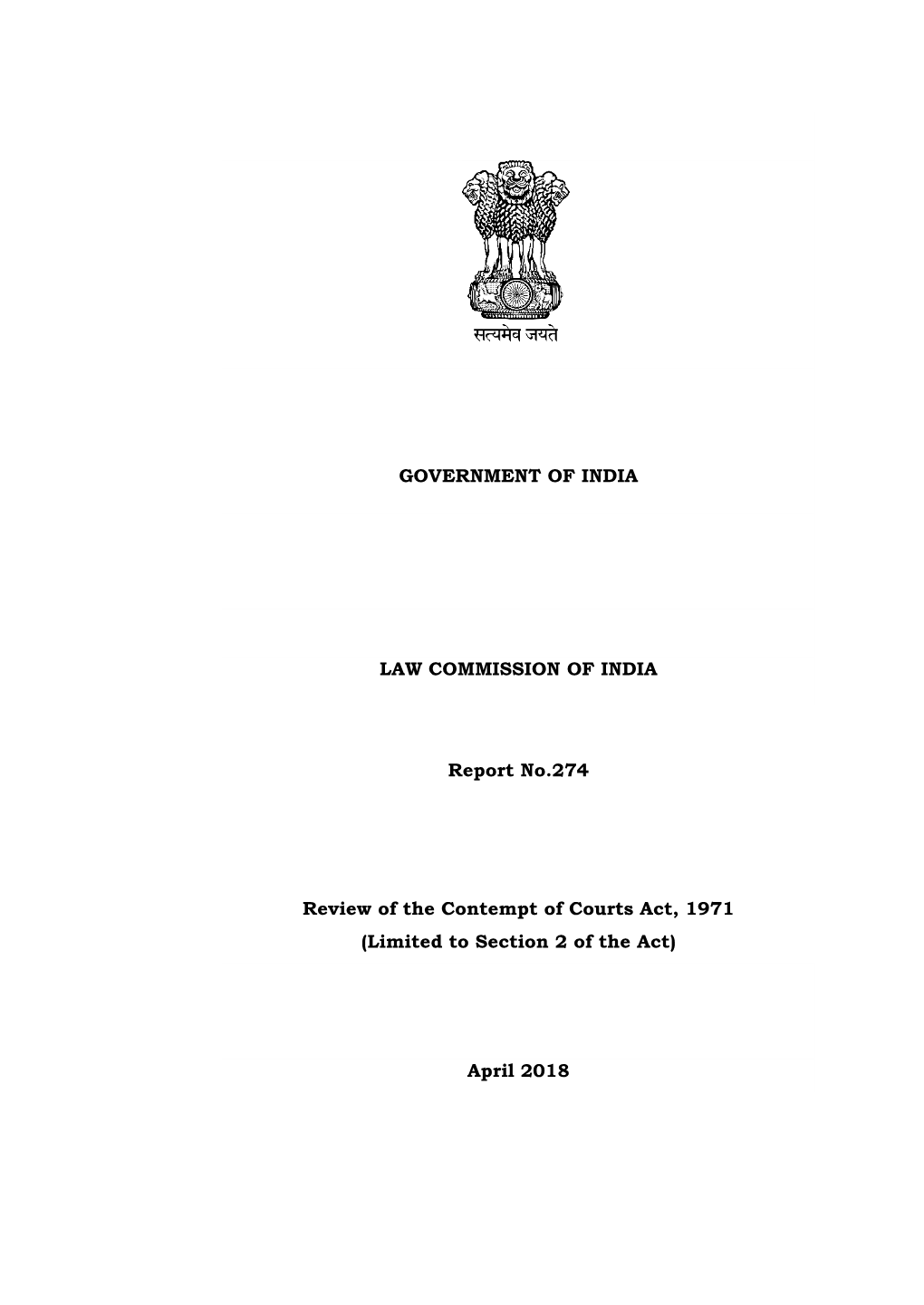 Report No. 274 – Review of the Contempt of Courts Act, 1971 (Limited