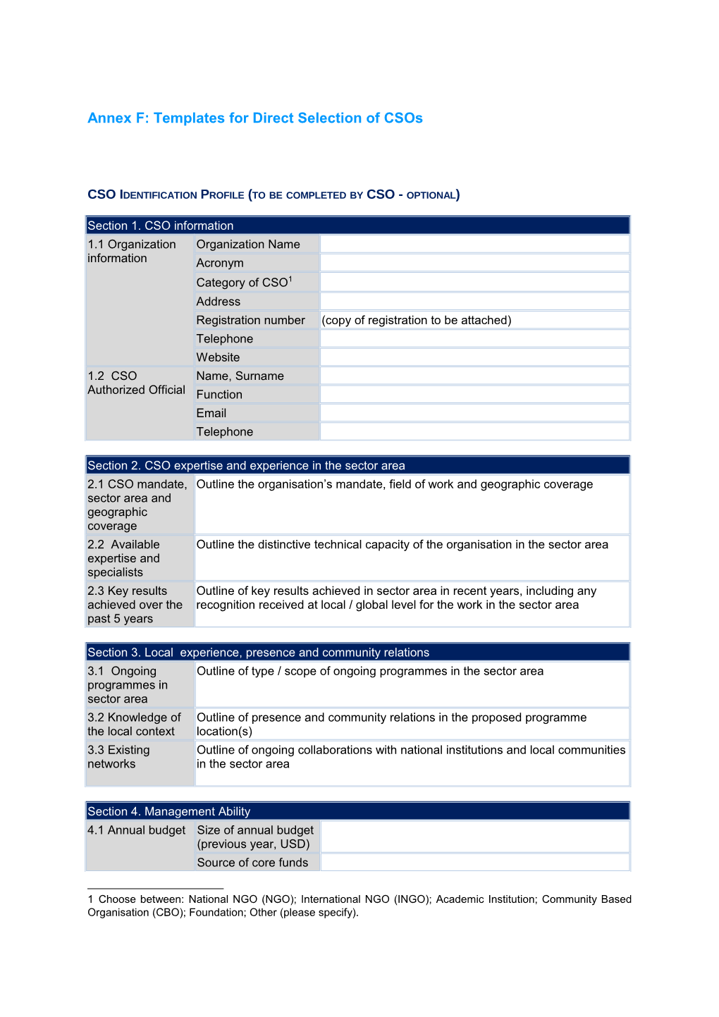 Annex F: Templates for Direct Selection of Csos