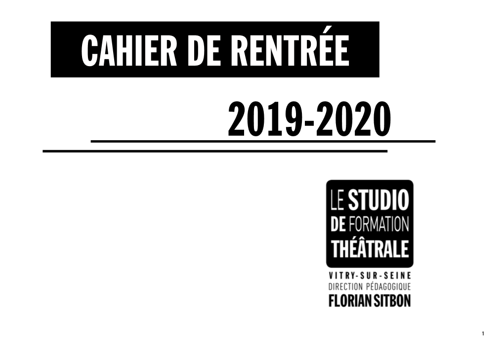 Cahier De Rentrée 2019-2020