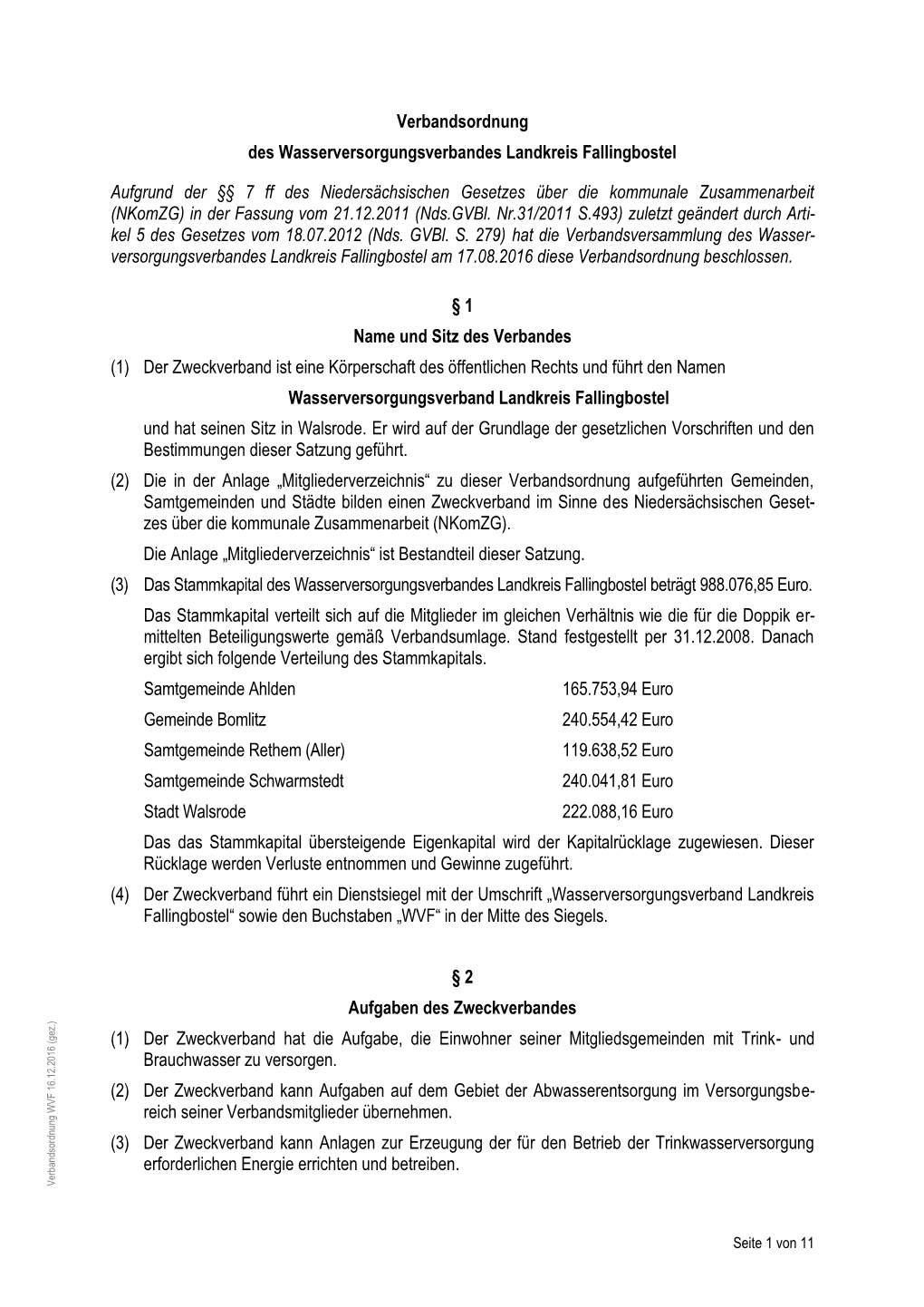 Bekanntmachung Verbandsordnung WVF 16.12.2016