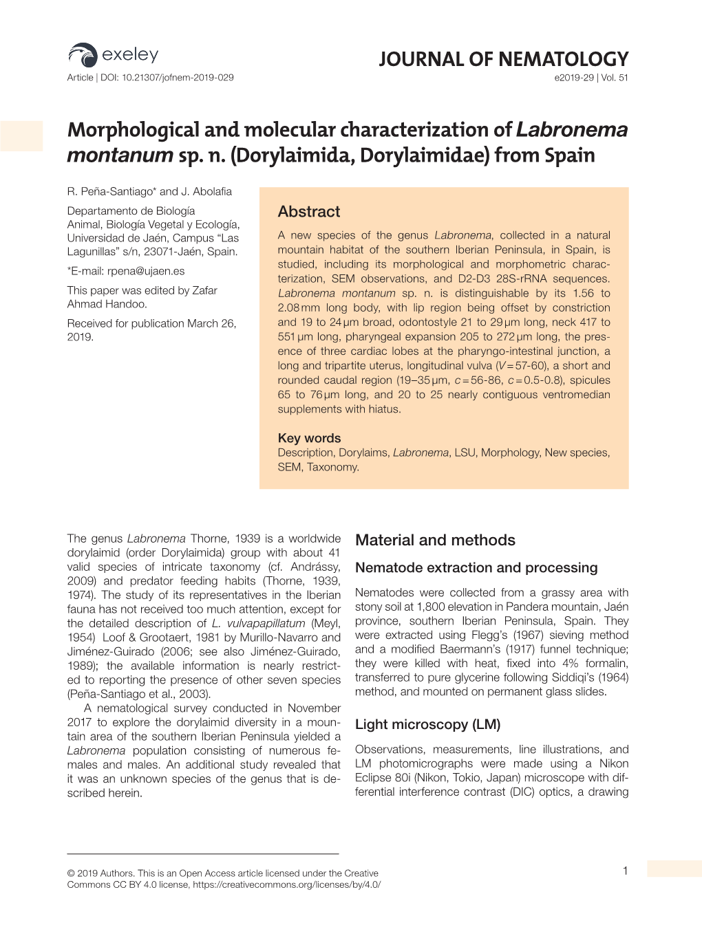 JOURNAL of NEMATOLOGY Morphological And