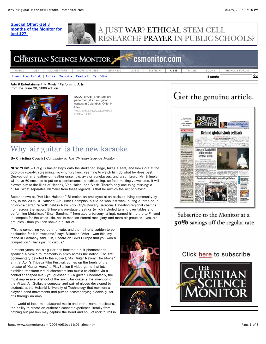 Why 'Air Guitar' Is the New Karaoke | Csmonitor.Com 06/29/2006 07:16 PM