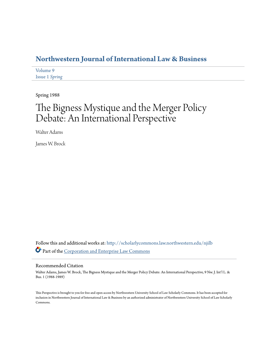 The Bigness Mystique and the Merger Policy Debate: an International Perspective