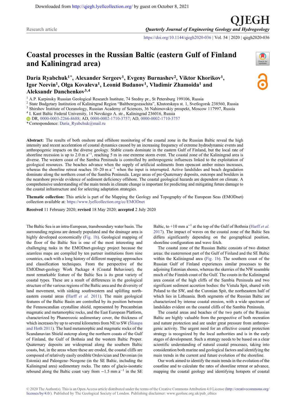 Coastal Processes in the Russian Baltic (Eastern Gulf of Finland and Kaliningrad Area)