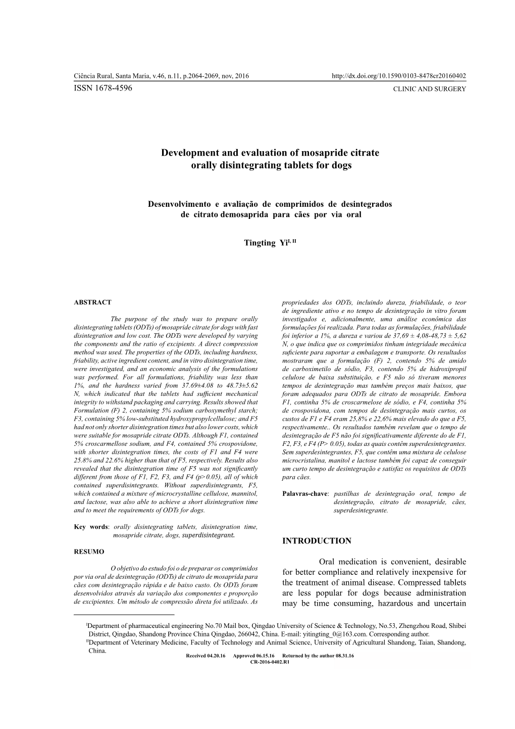 Development and Evaluation of Mosapride Citrate Orally Disintegrating Tablets for Dogs