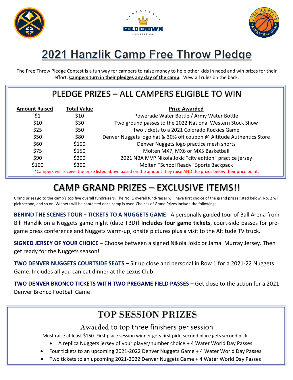 Free Throw Pledge Contest Is a Fun Way for Campers to Raise Money to Help Other Kids in Need and Win Prizes for Their Effort