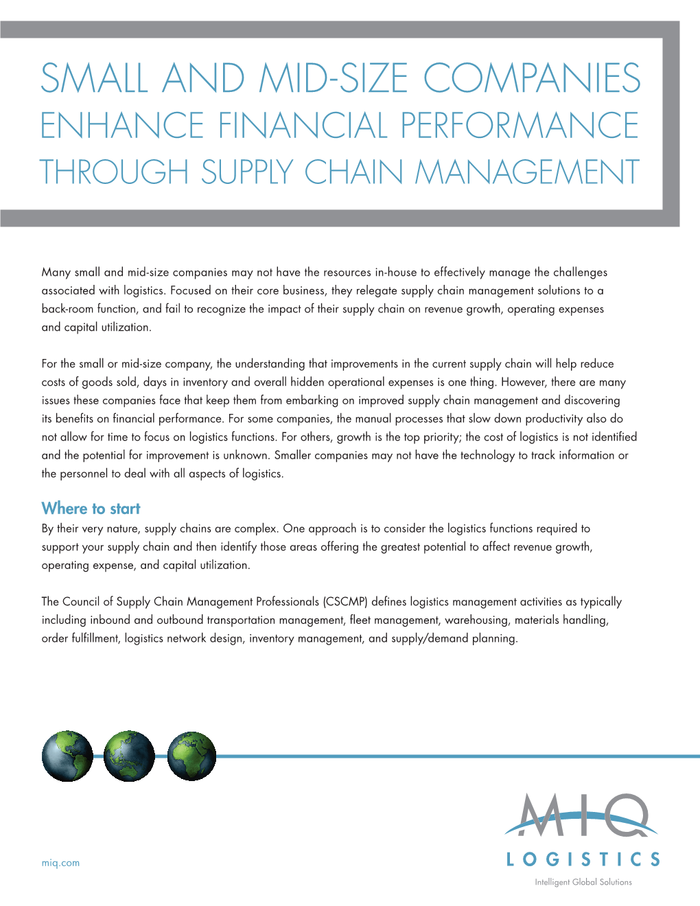 Small and Mid-Size Companies Enhance Financial Performance Through Supply Chain Management