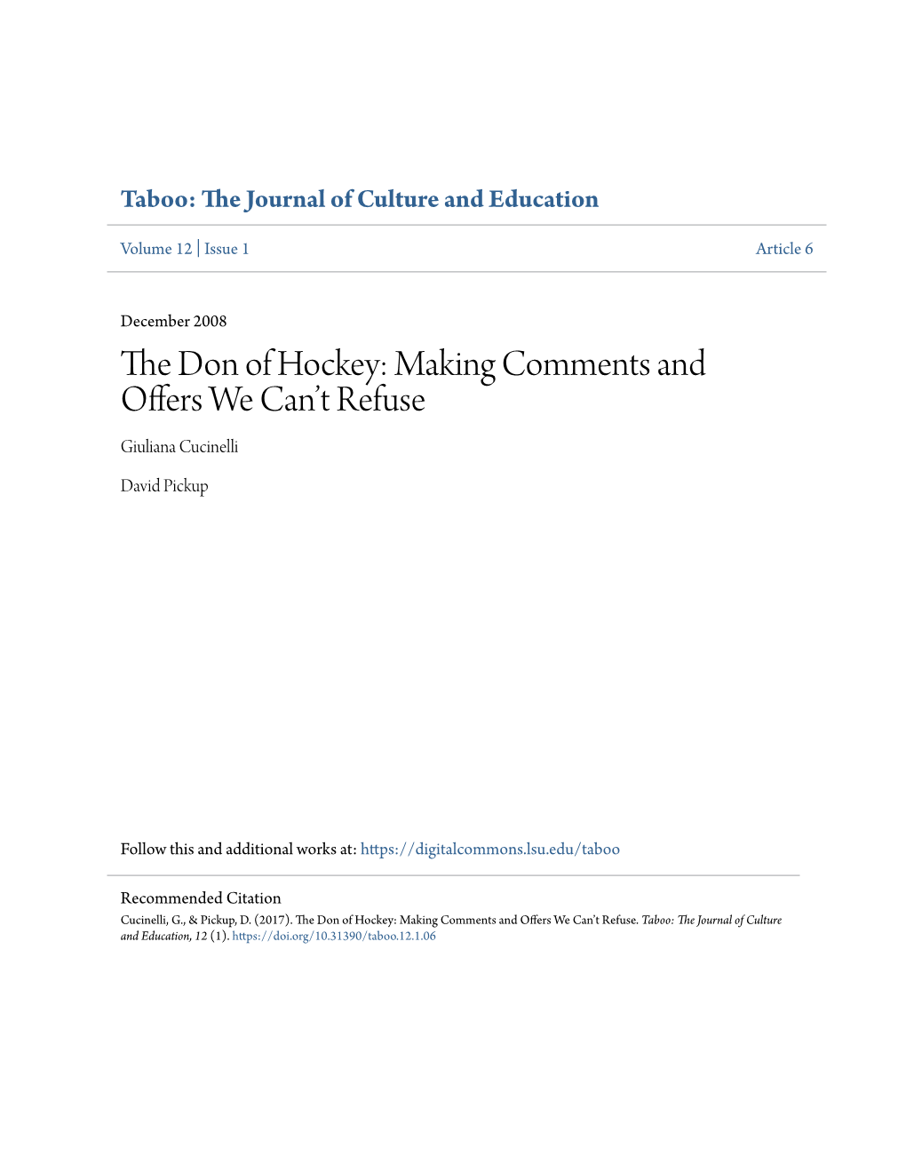 The Don of Hockey: Making Comments and Offers We Can’T Refuse