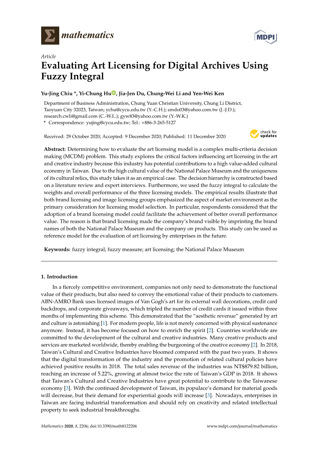 Evaluating Art Licensing for Digital Archives Using Fuzzy Integral