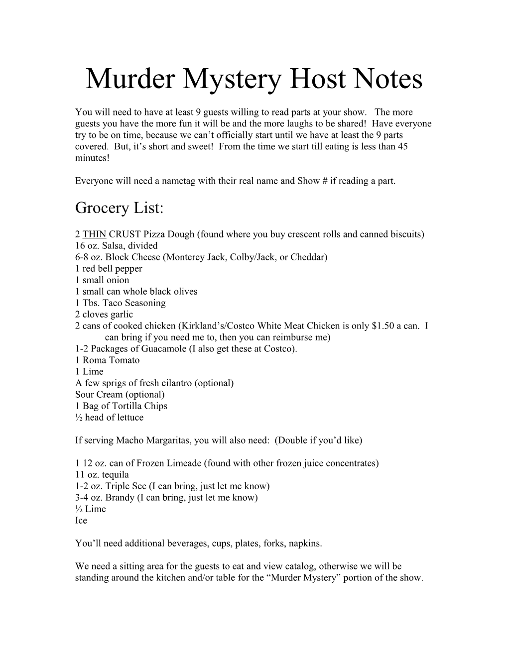 Murder Mystery Host Notes