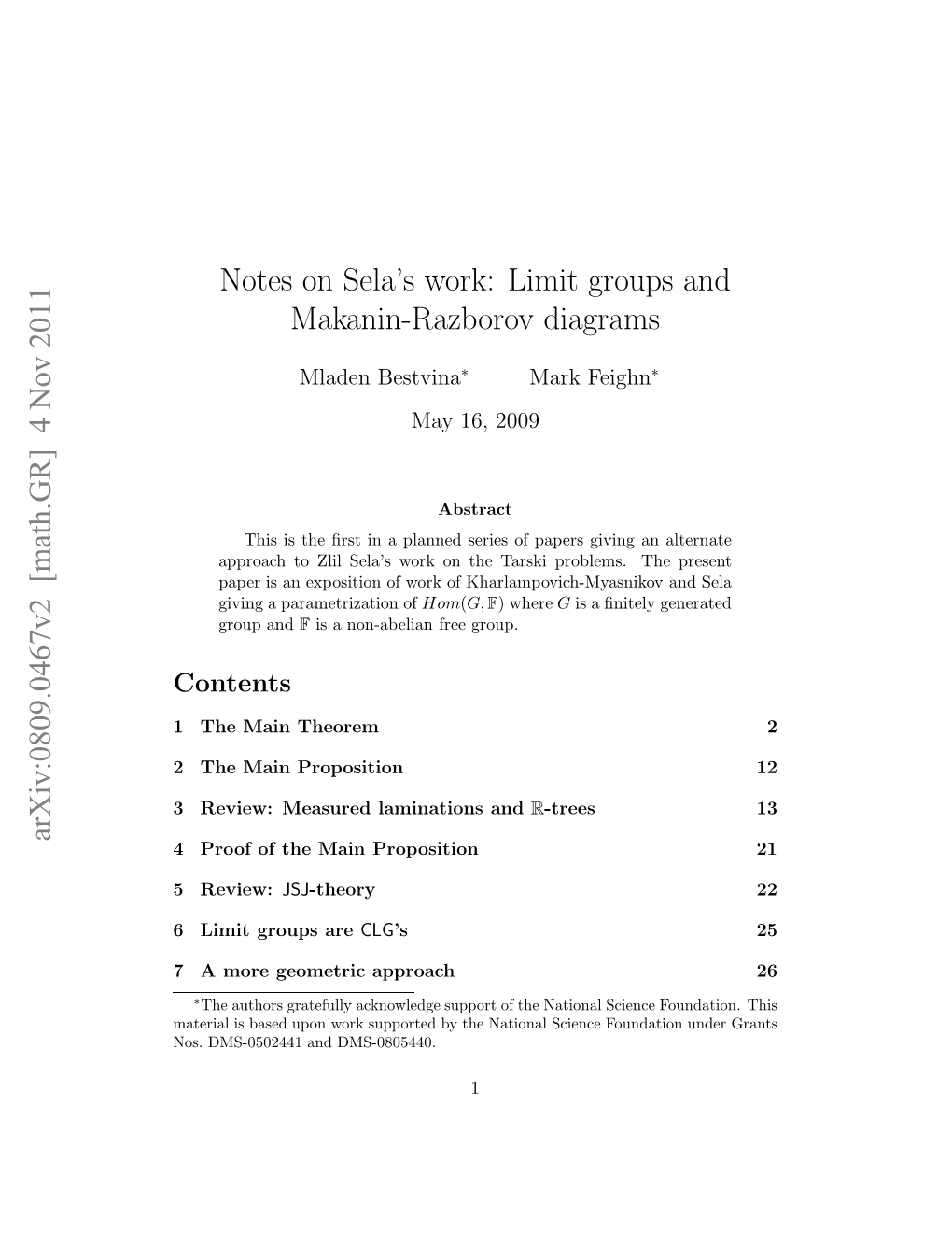 Notes on Sela's Work: Limit Groups and Makanin-Razborov Diagrams