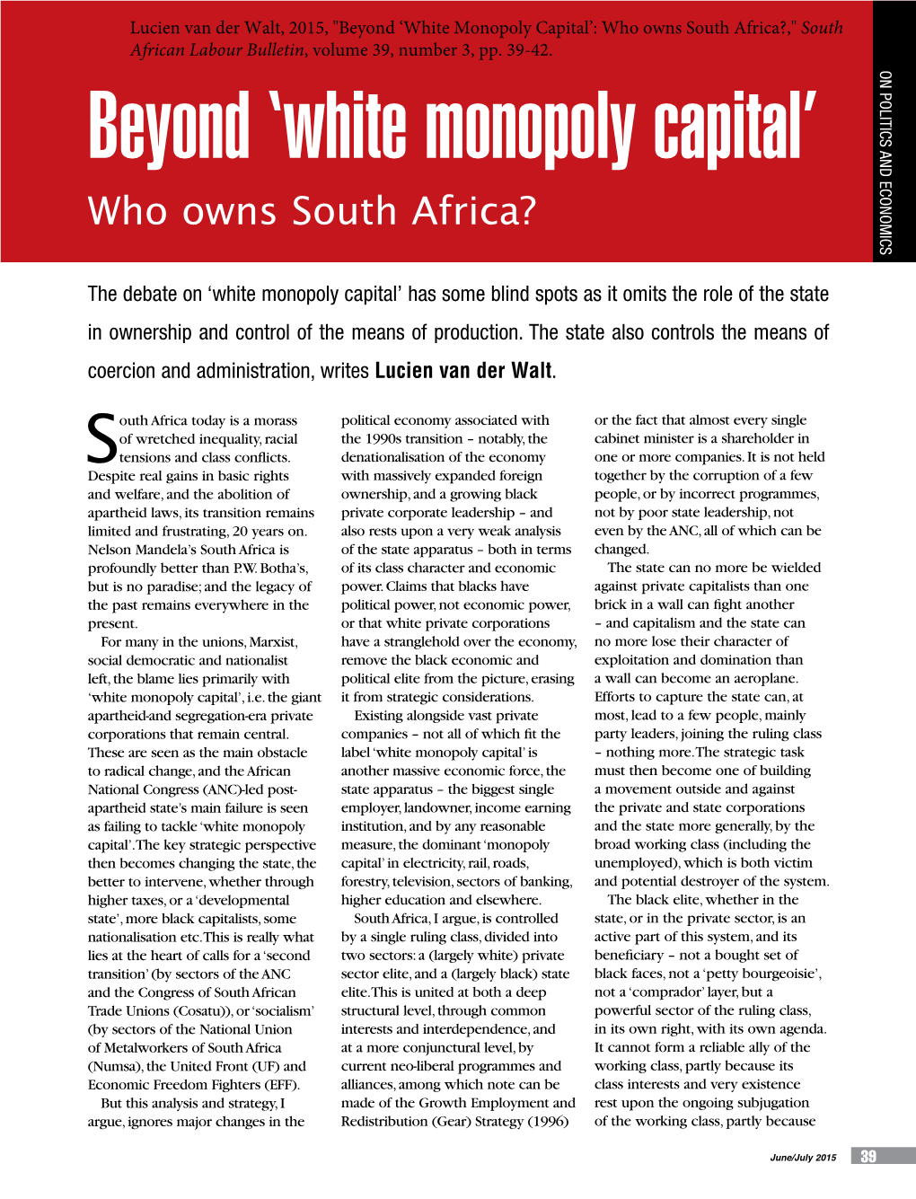 White Monopoly Capital’: Who Owns South Africa?,