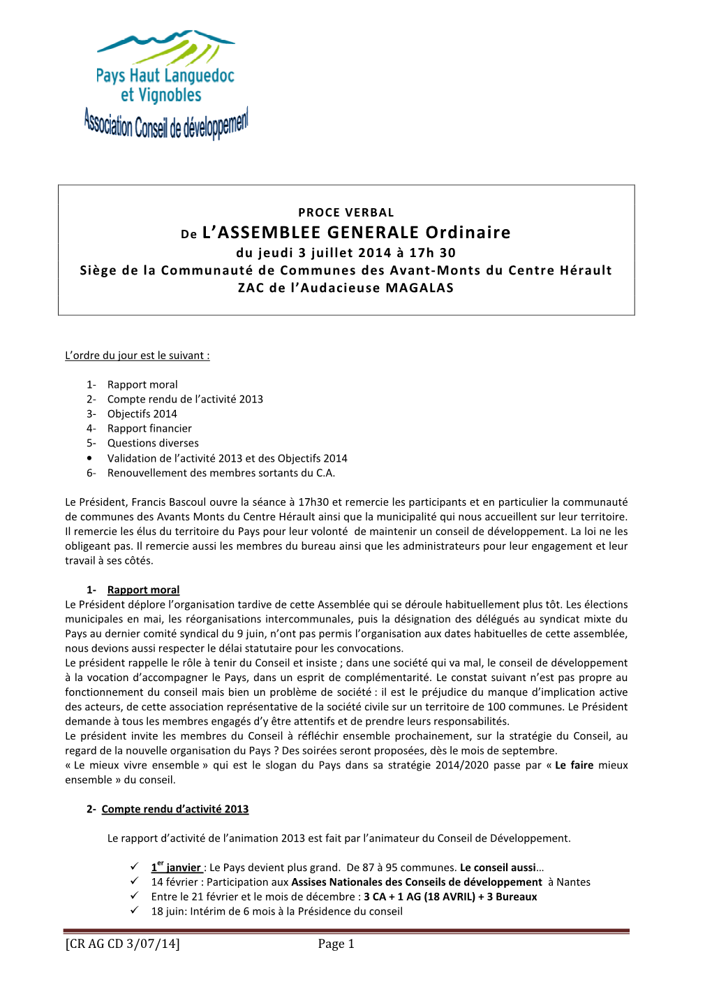 De L'assemblee GENERALE Ordinaire