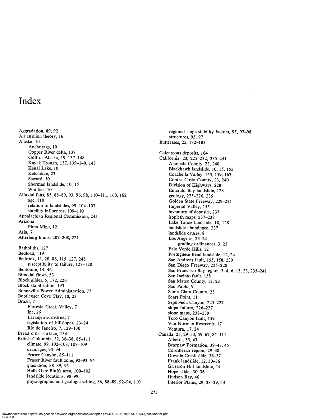 Aggradation, 89, 92 Air Cushion Theory, 16 Alaska, 10 Anchorage, 10