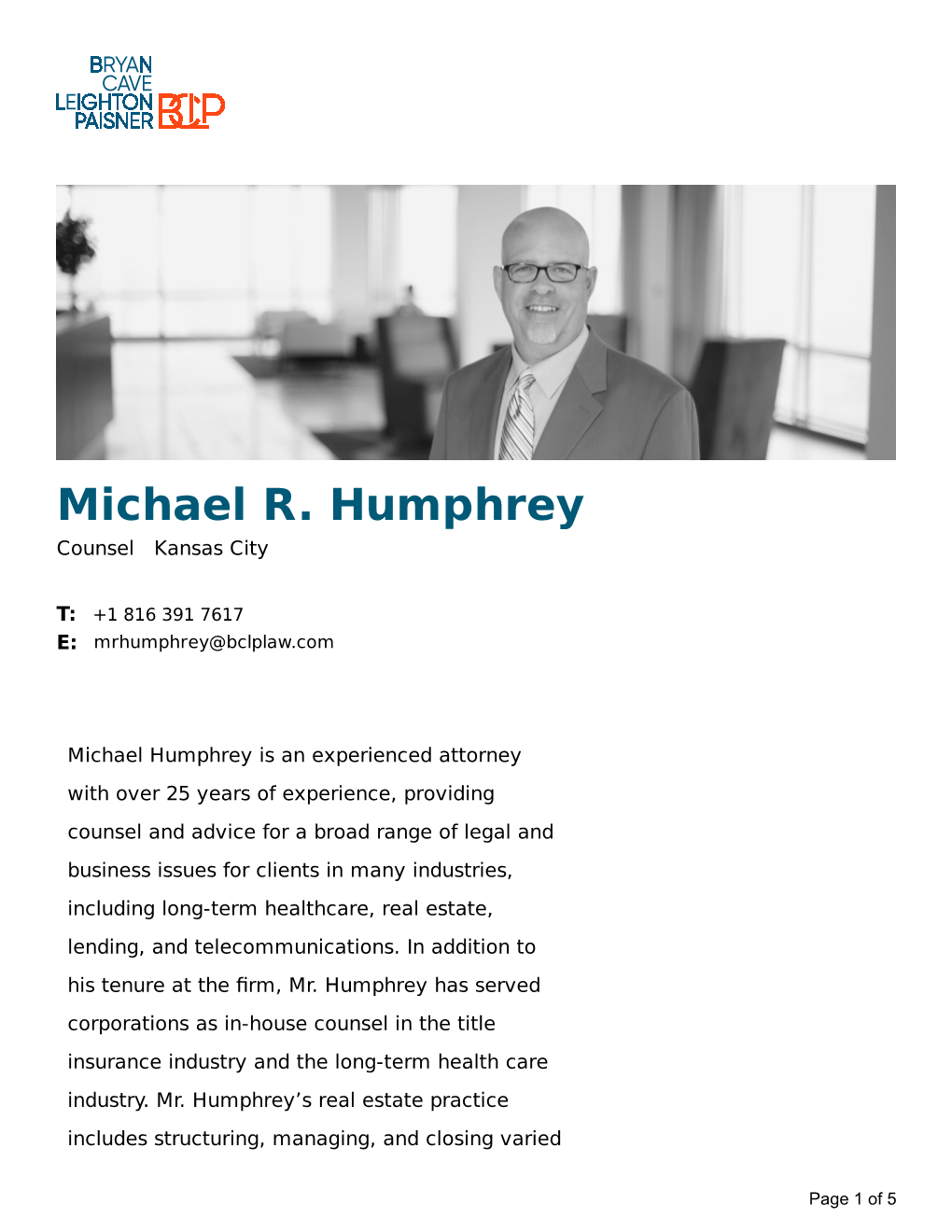 Michael R. Humphrey Counsel Kansas City