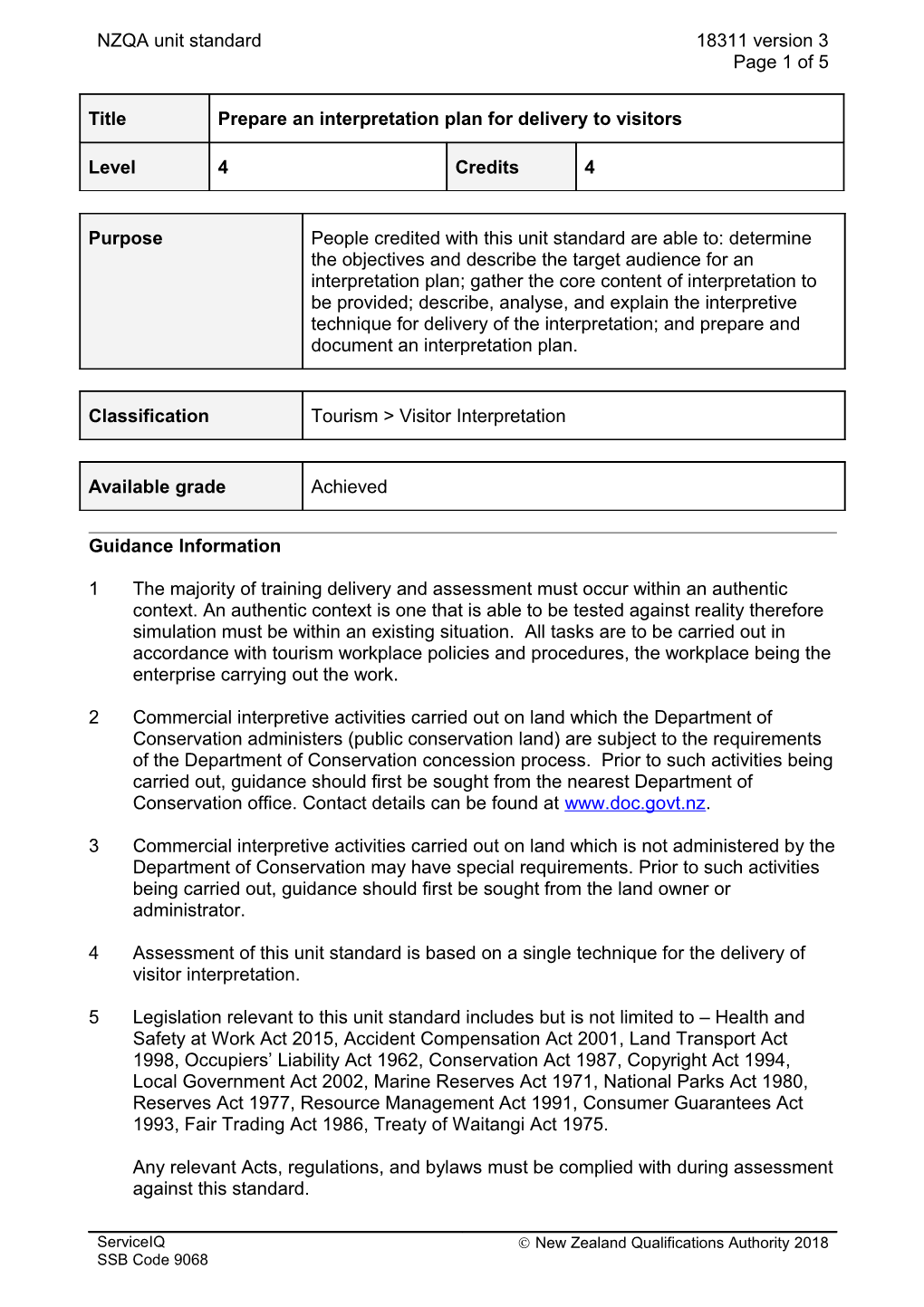 18311 Prepare an Interpretation Plan for Delivery to Visitors