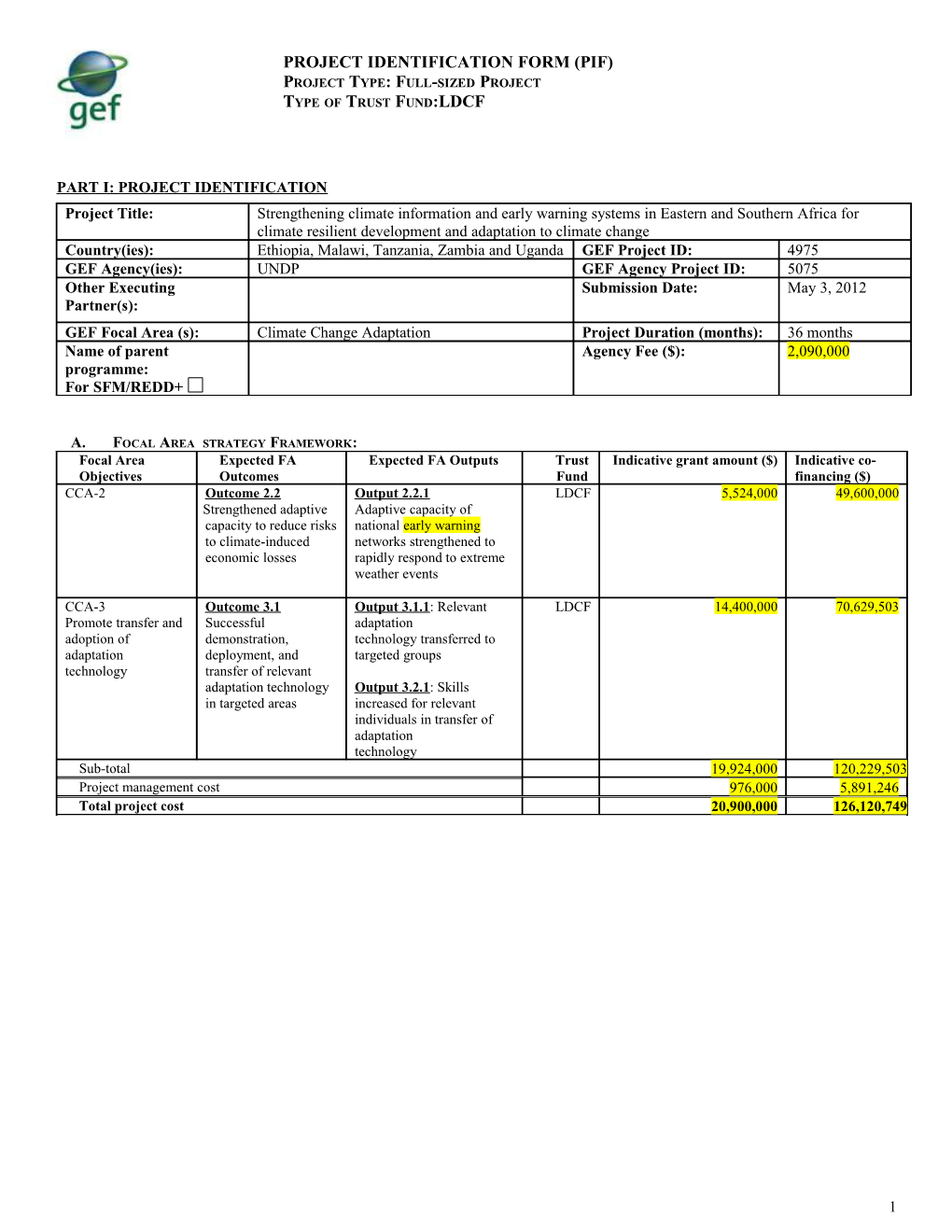 Project Identification Form (Pif)