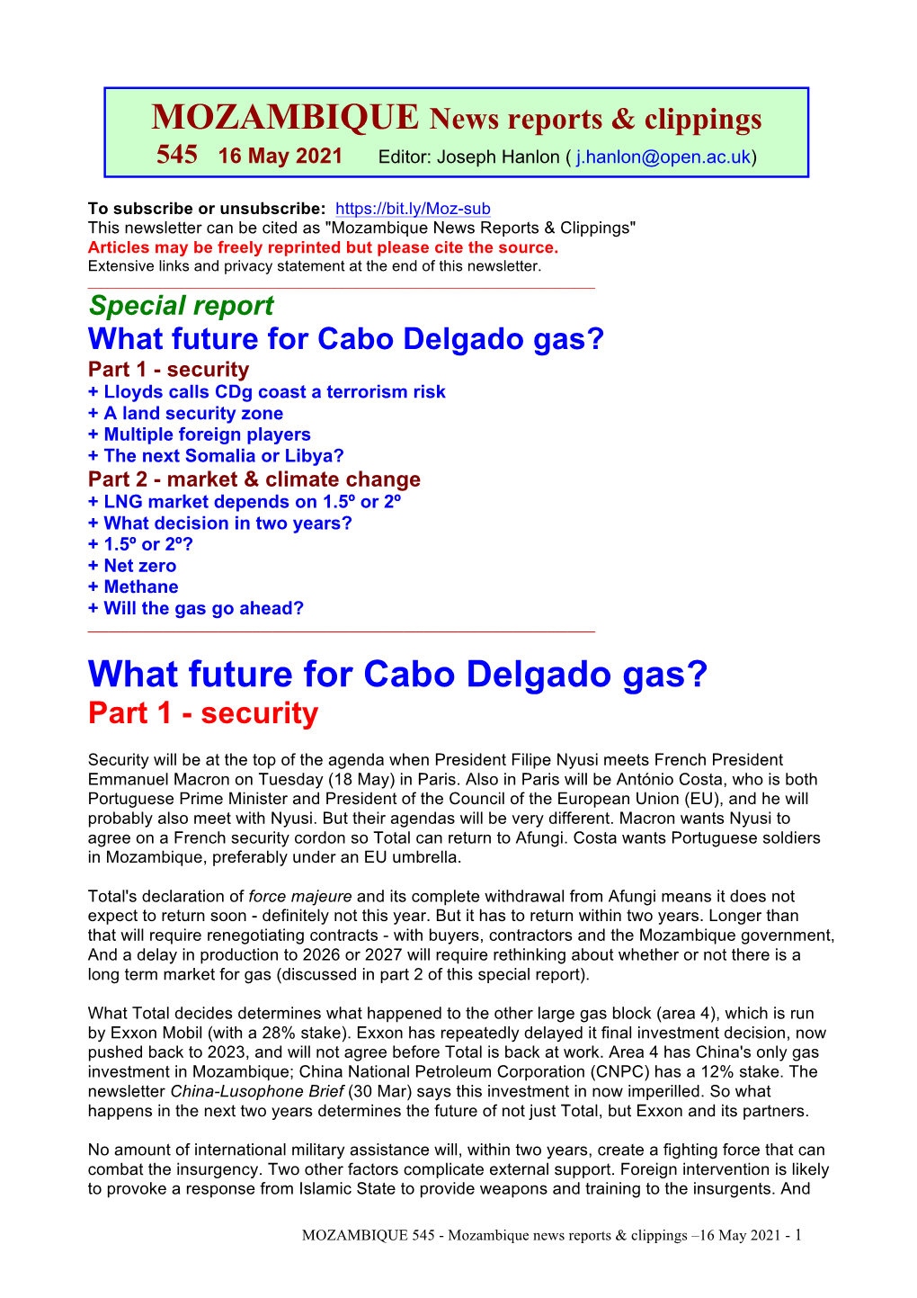 What Future for Cabo Delgado Gas?