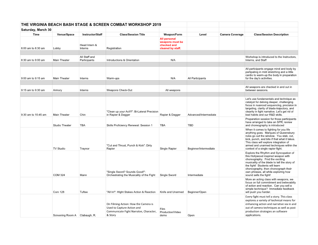 The Virginia Beach Bash Stage & Screen Combat Workshop 2019