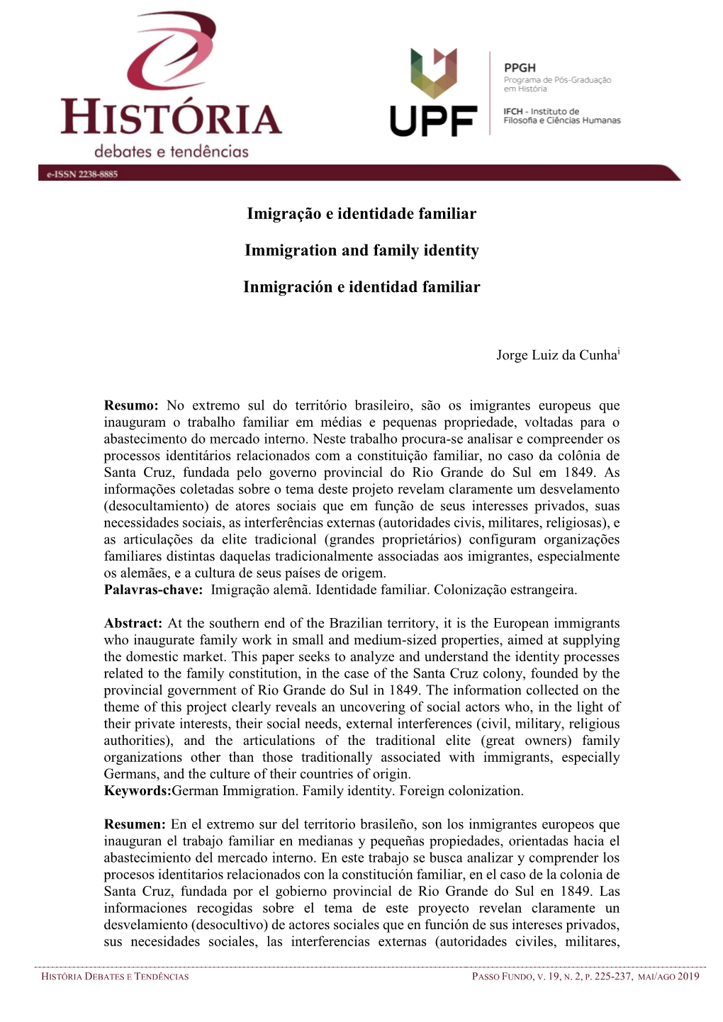 Imigração E Identidade Familiar Immigration and Family Identity