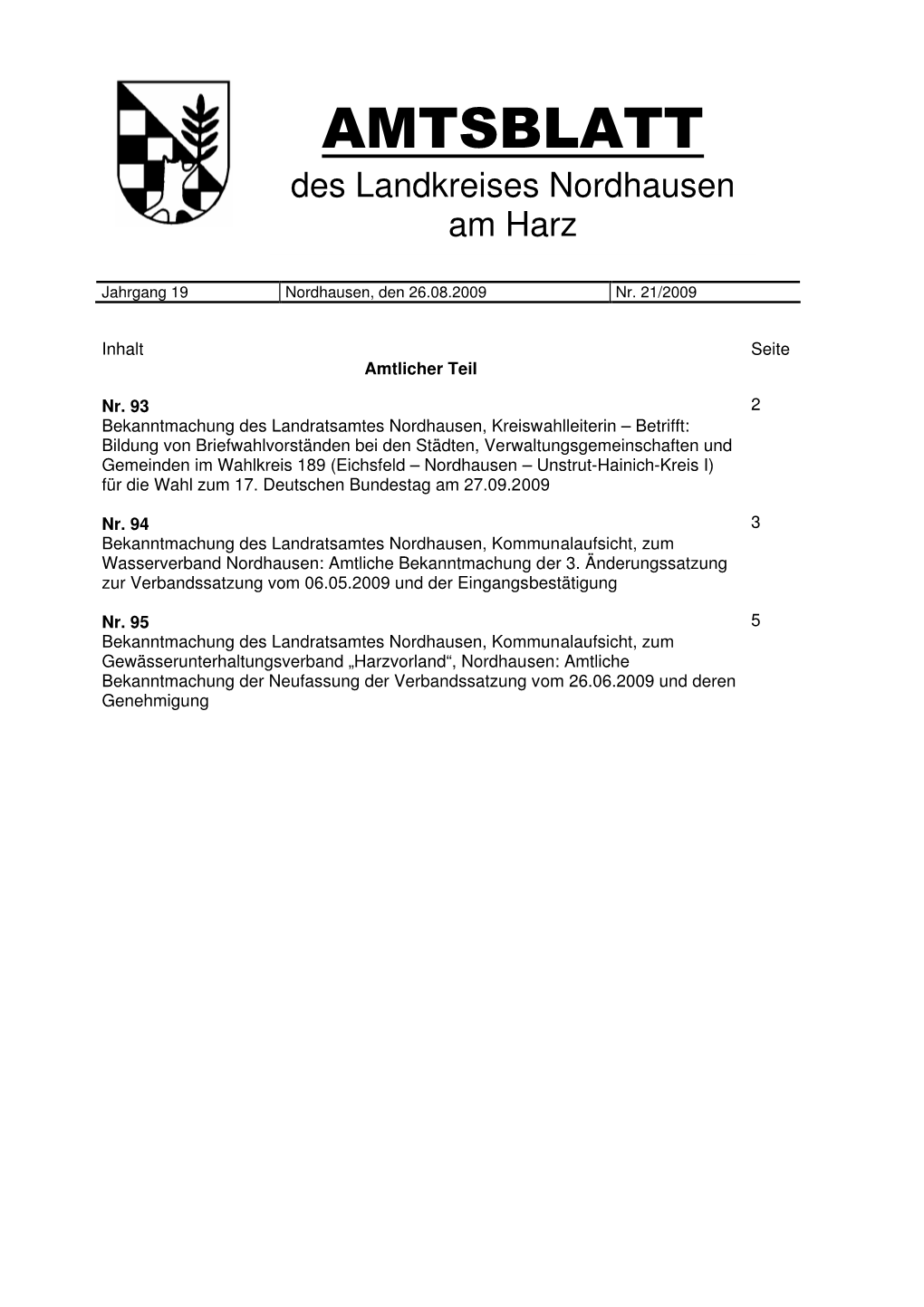 AMTSBLATT Des Landkreises Nordhausen