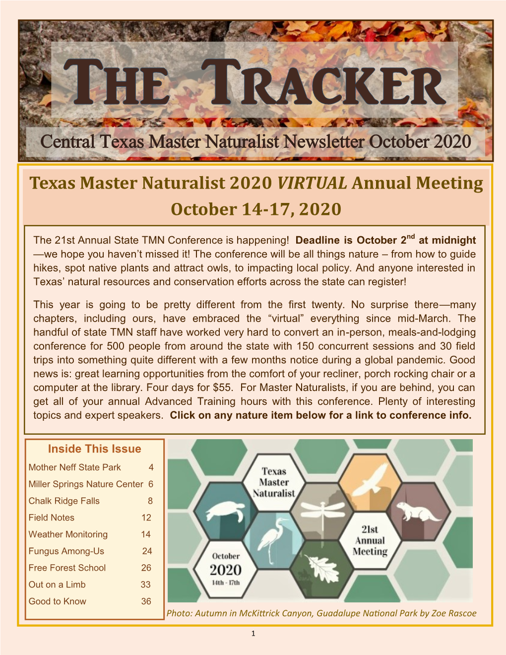 Central Texas Master Naturalist Newsletter October 2020