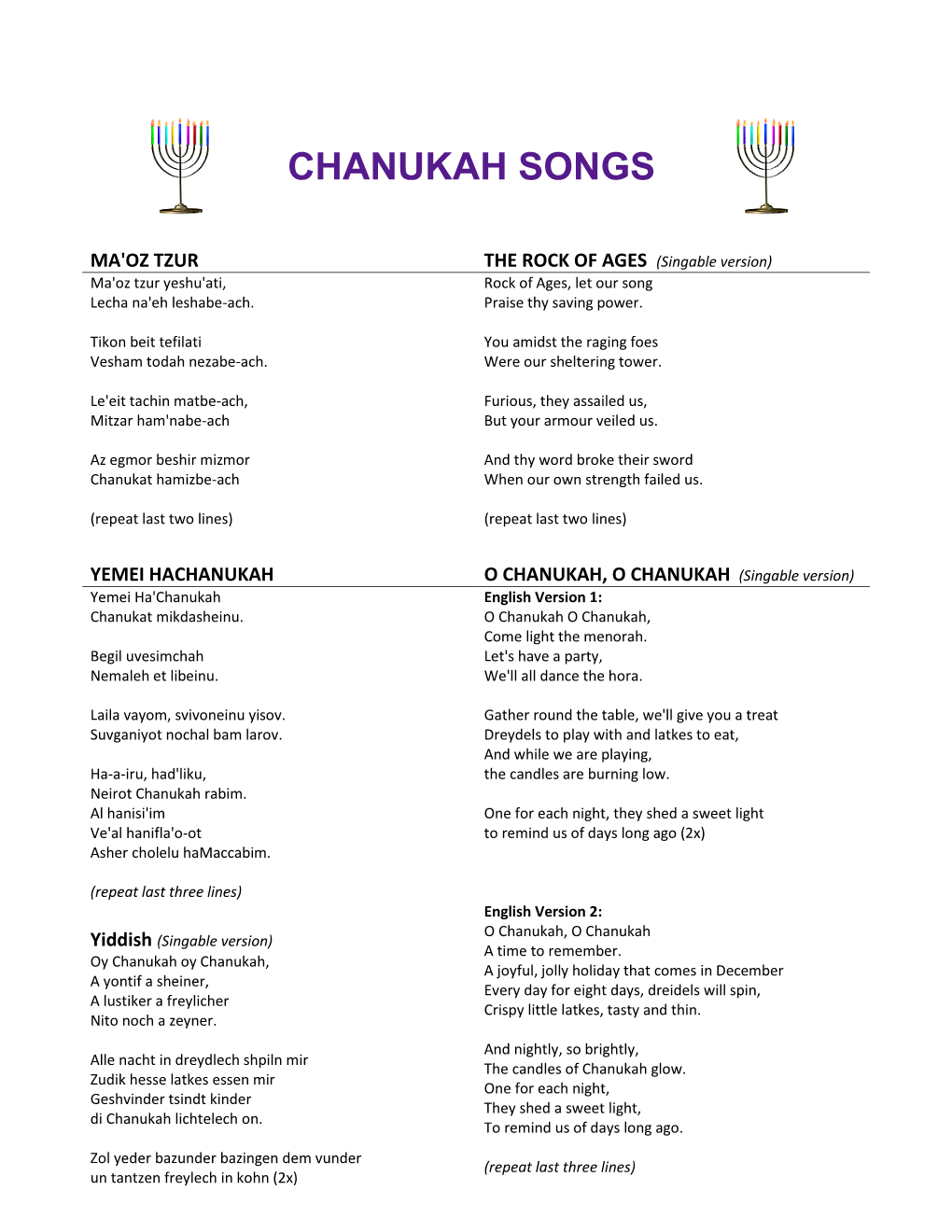 Chanukah Songs