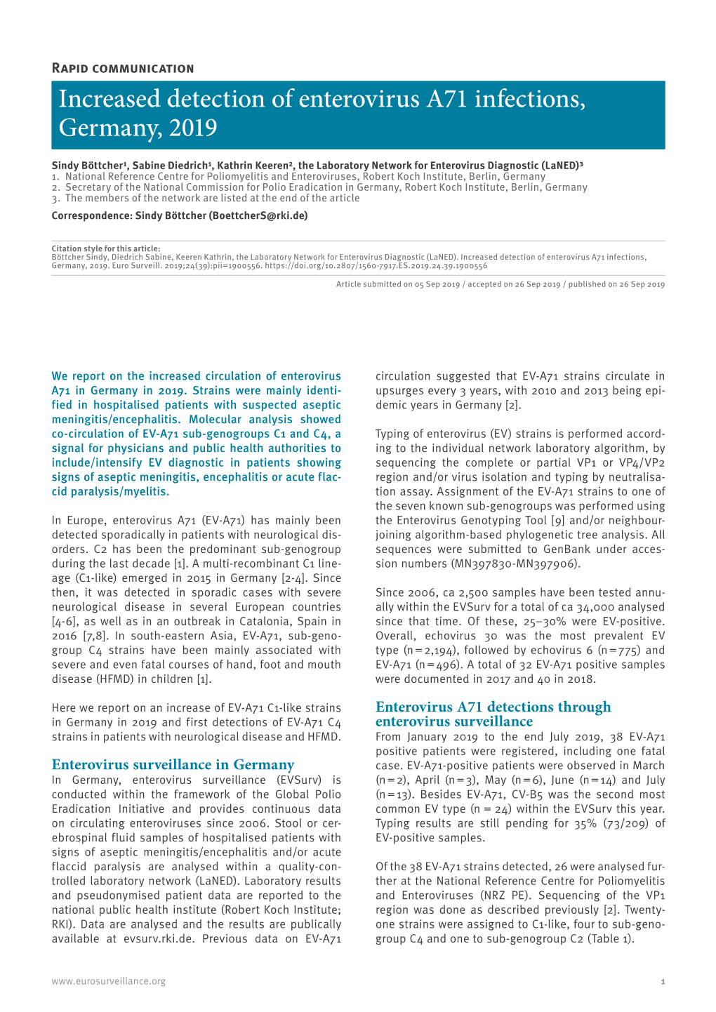 Increased Detection of Enterovirus A71 Infections, Germany, 2019