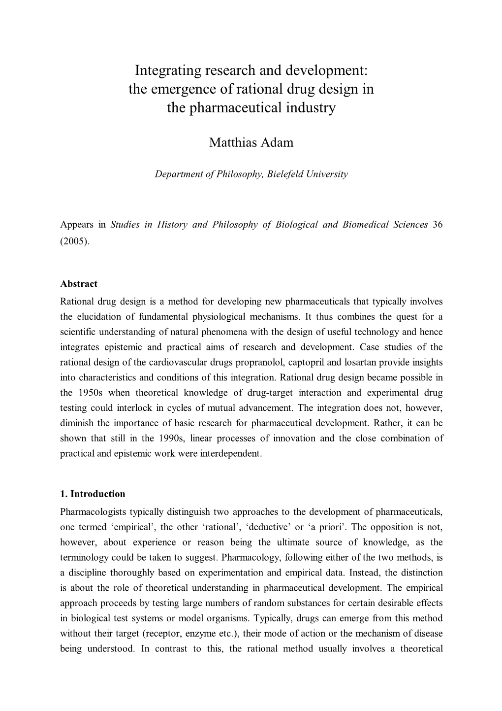 The Emergence of Rational Drug Design in the Pharmaceutical Industry