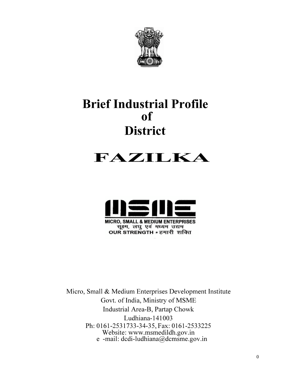 Brief Industrial Profile of District FAZILKA