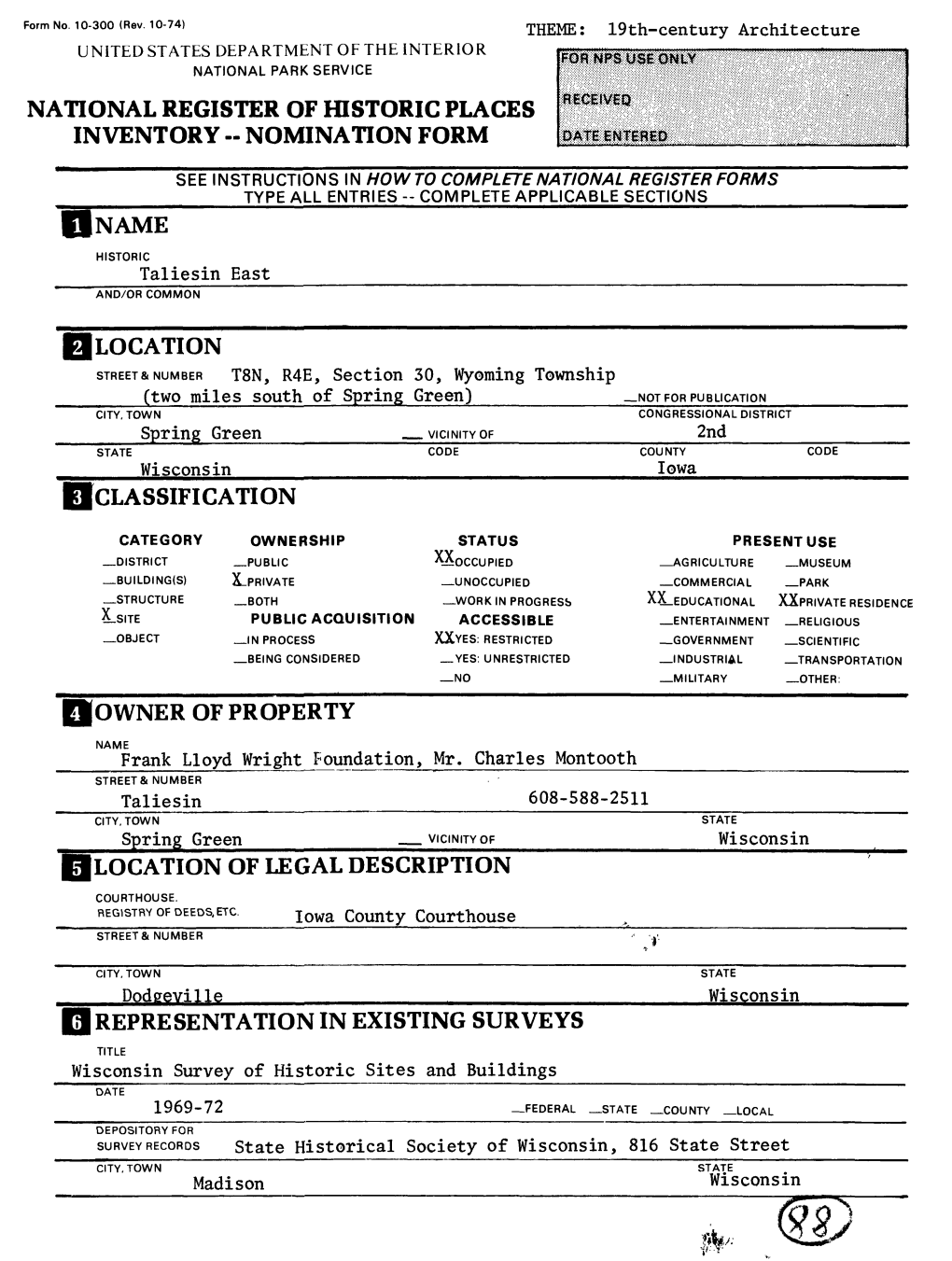 National Register of Historic Places Inventory -- Nomination Form