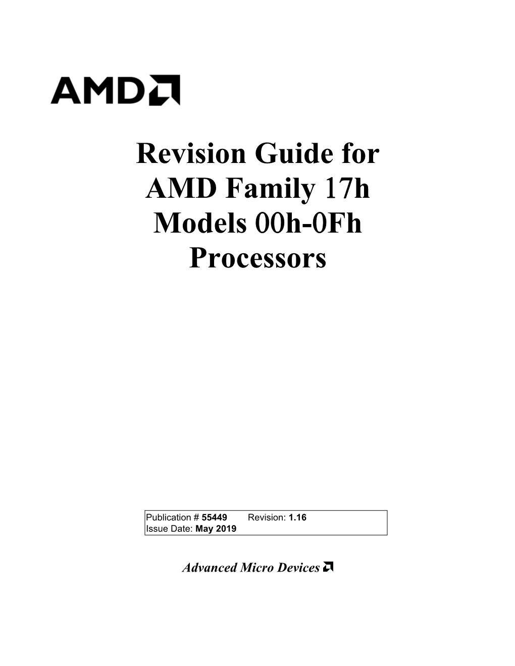 Revision Guide for AMD Family 17H Models 00H-0Fh Processors