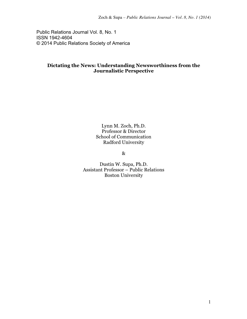 Zoch & Supa – Public Relations Journal – Vol. 8, No. 1 (2014)