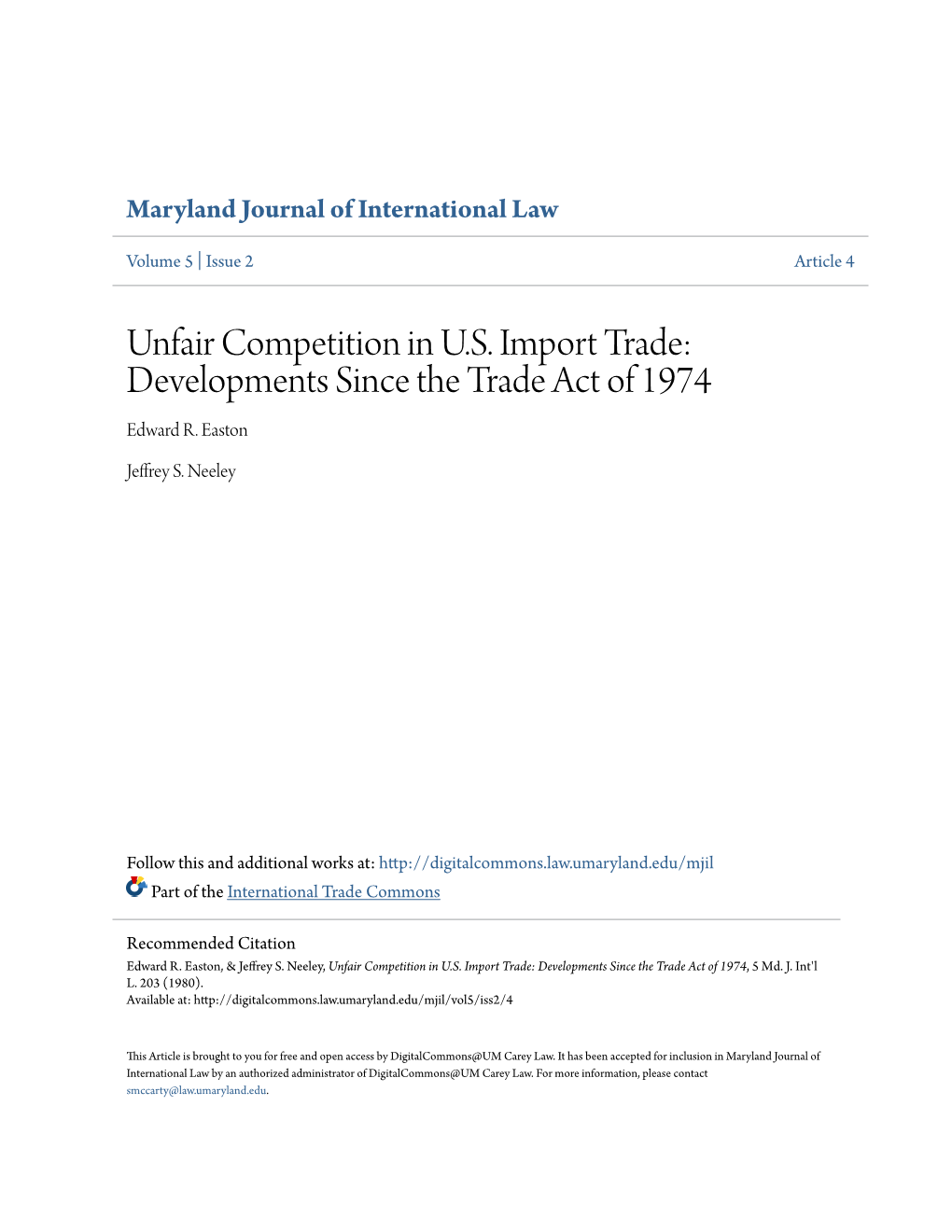 Unfair Competition in US Import Trade