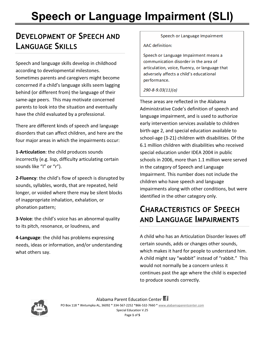 Speech Or Language Impairment (SLI)