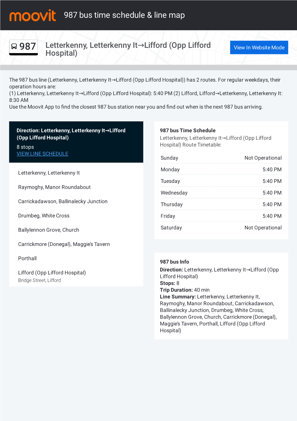 987 Bus Time Schedule & Line Route