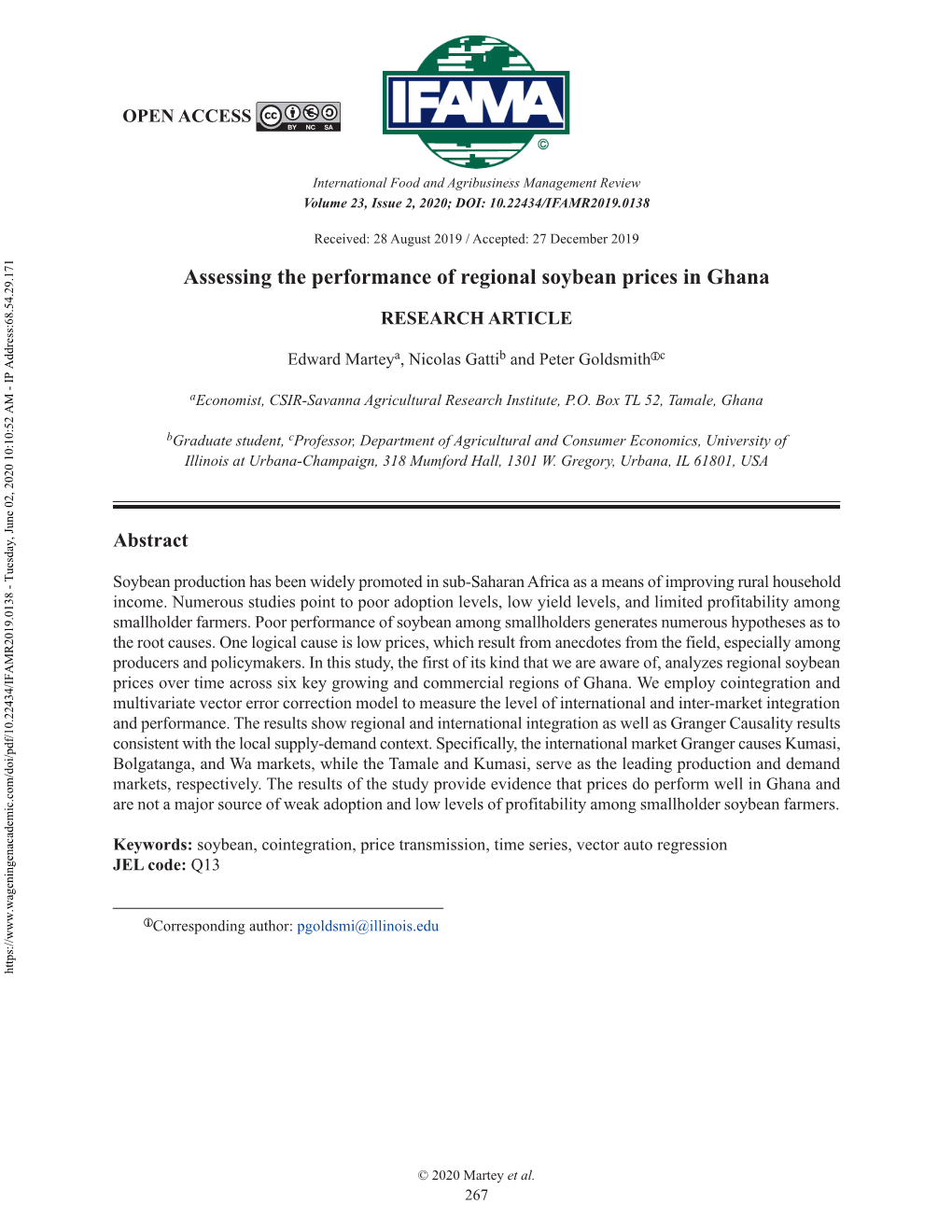 Assessing the Performance of Regional Soybean Prices in Ghana