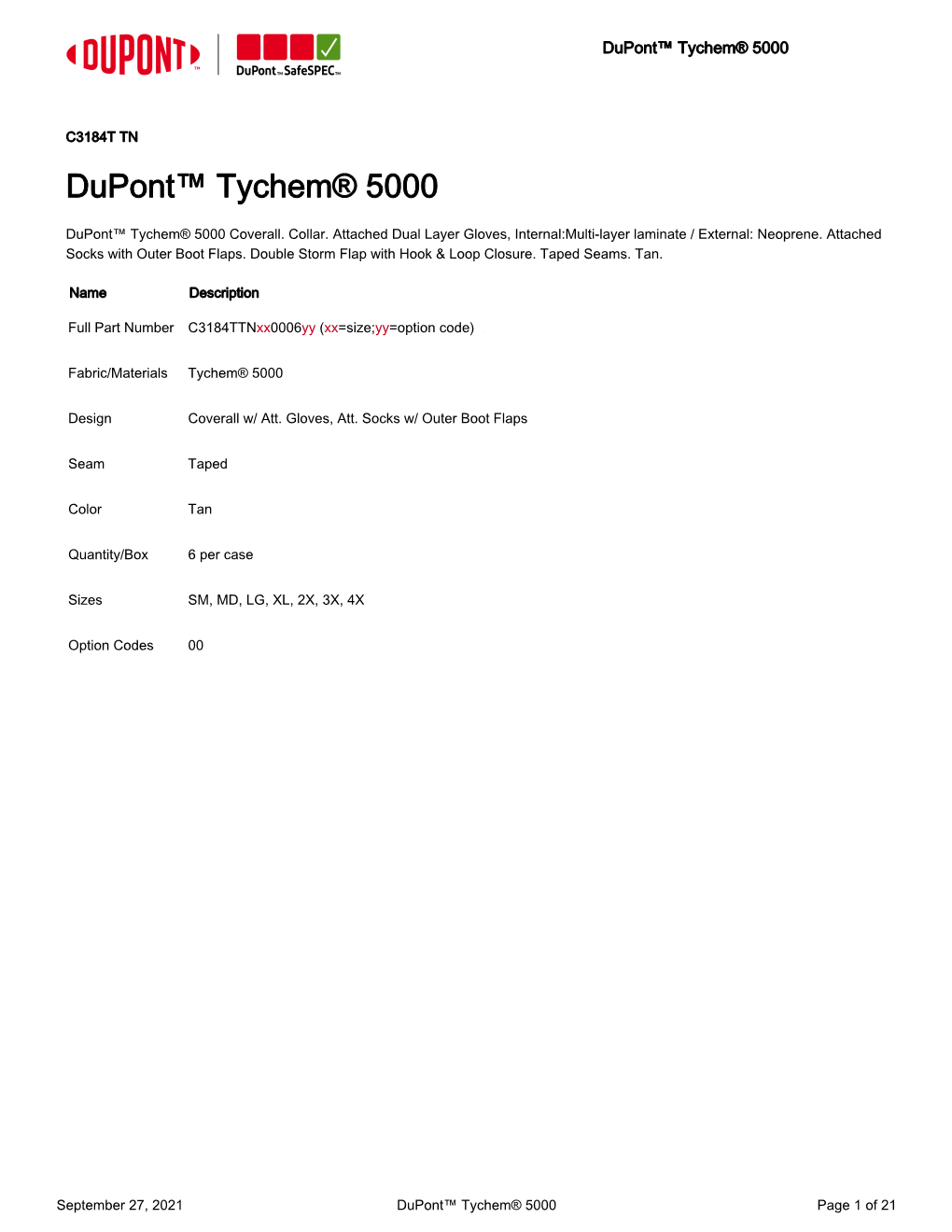 Dupont™ Tychem® 5000