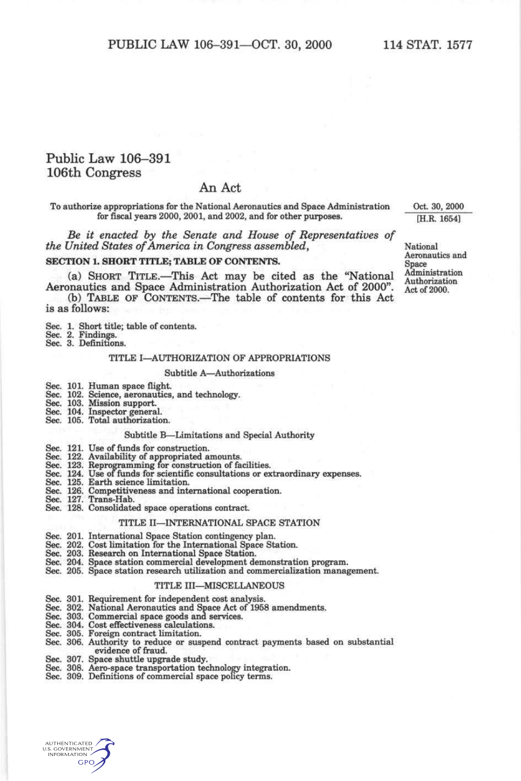 PUBLIC LAW 106-391—OCT. 30, 2000 114 STAT. 1577 Public Law