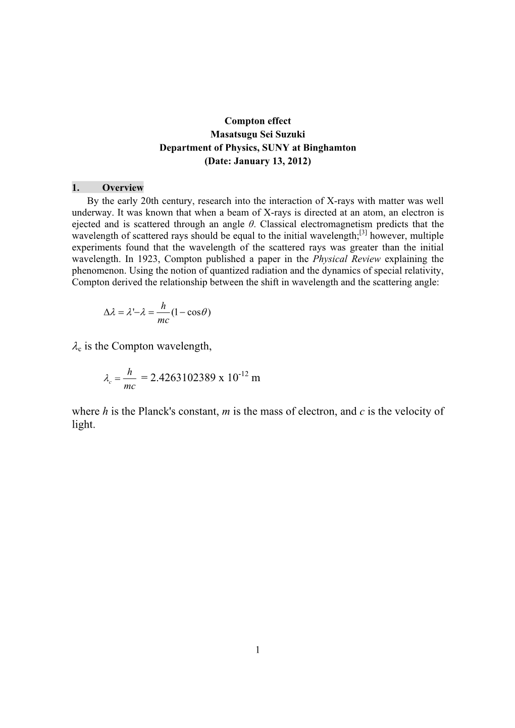 Λc Is the Compton Wavelength, = 2.4263102389 X 10 M Where H Is