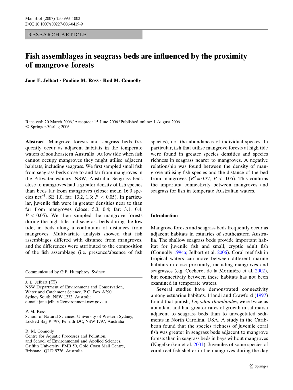 Fish Assemblages in Seagrass Beds Are Influenced by the Proximity Of