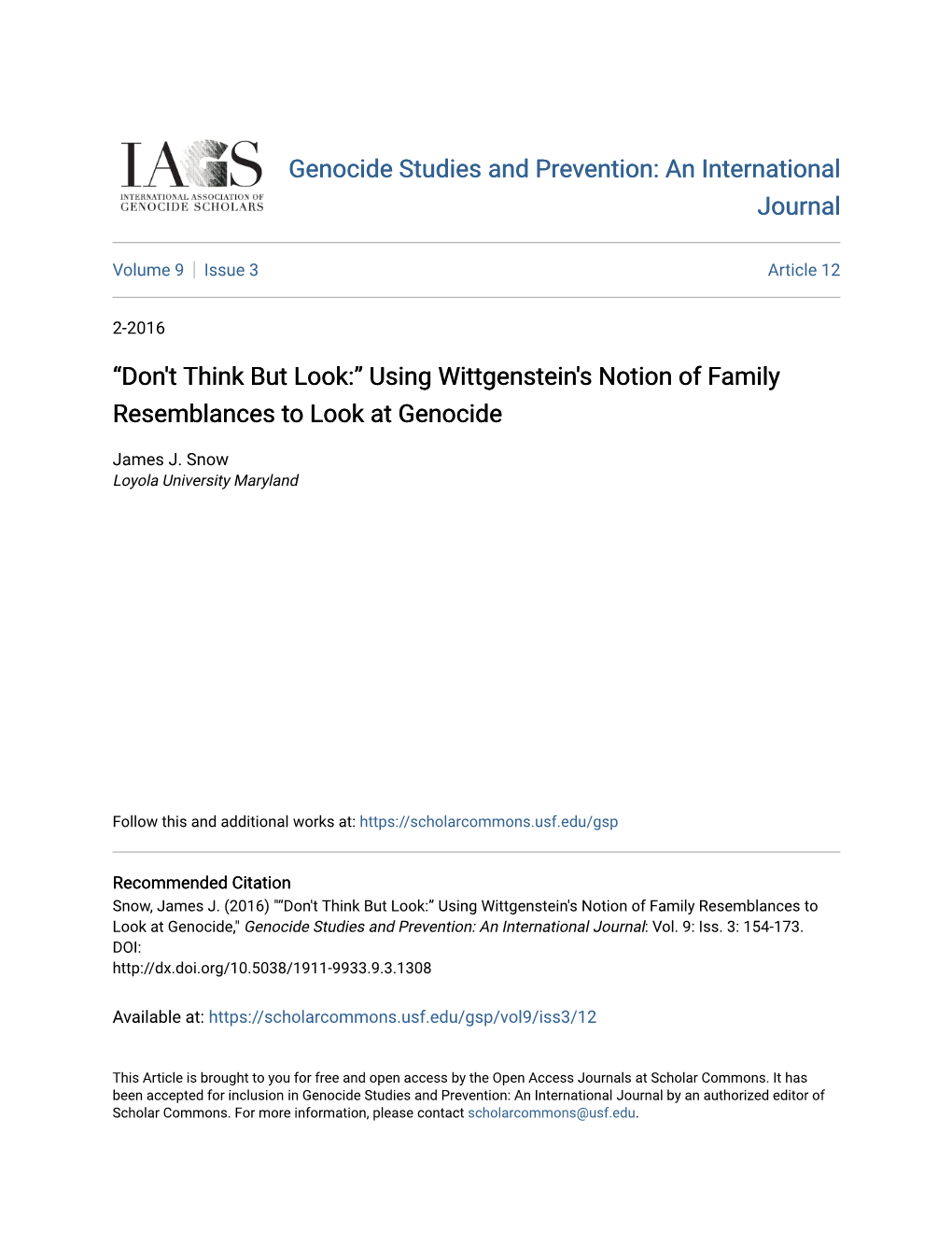 Using Wittgenstein's Notion of Family Resemblances to Look at Genocide