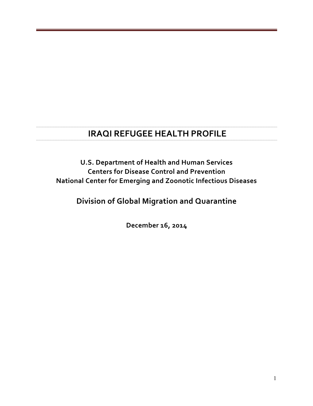 Iraqi Refugee Health Profile