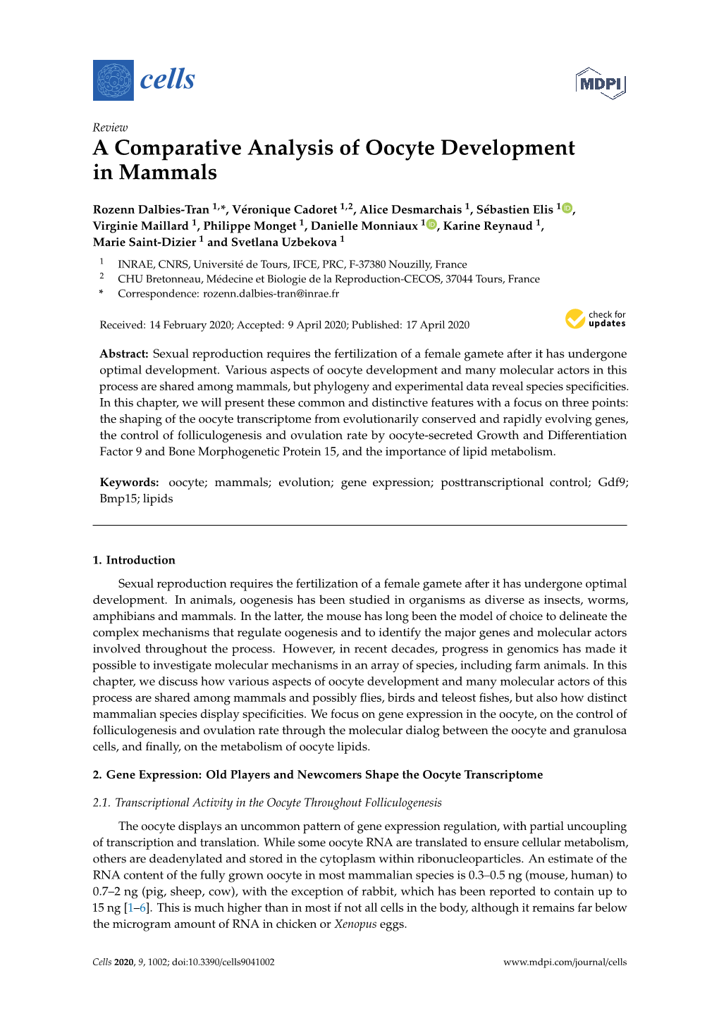 A Comparative Analysis of Oocyte Development in Mammals