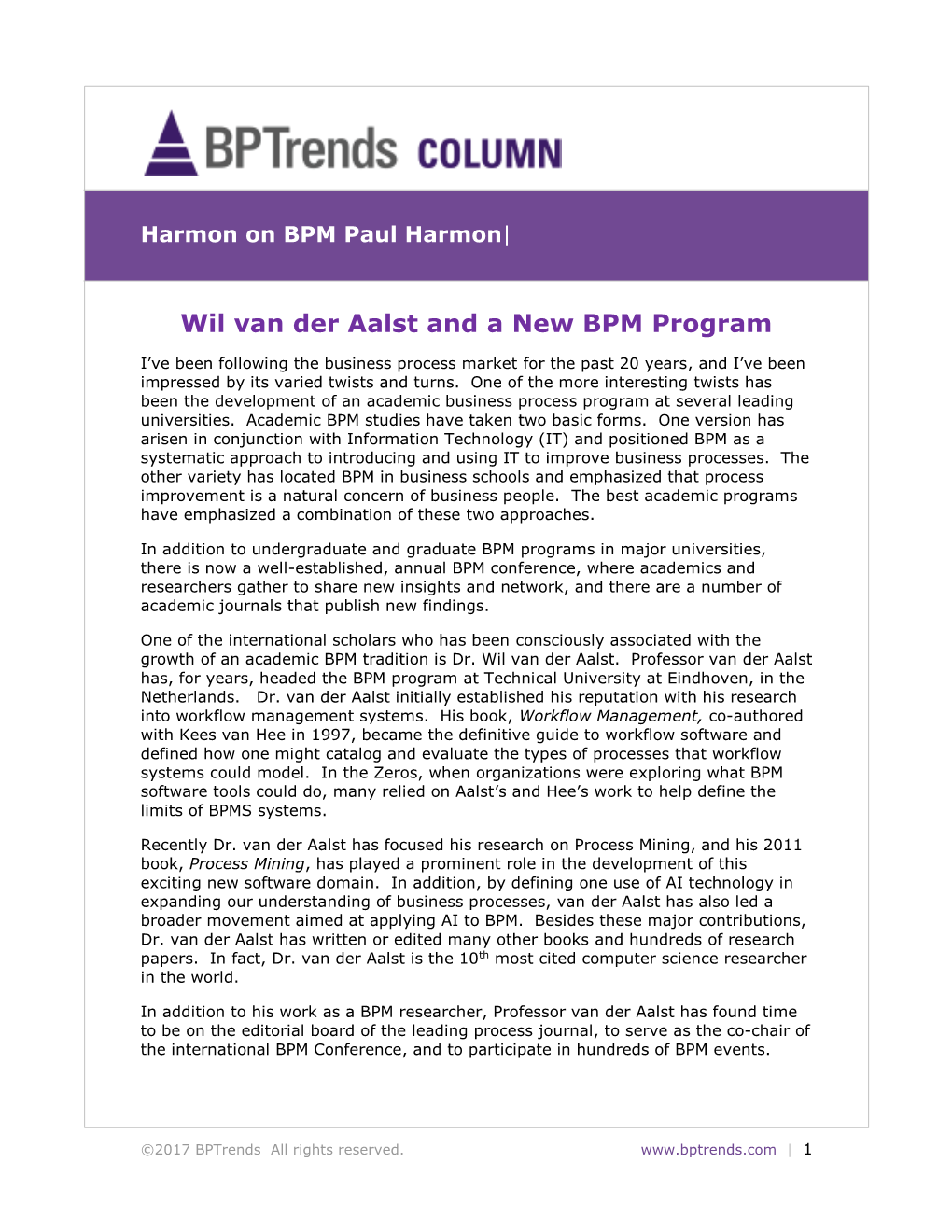 Wil Van Der Aalst and a New BPM Program