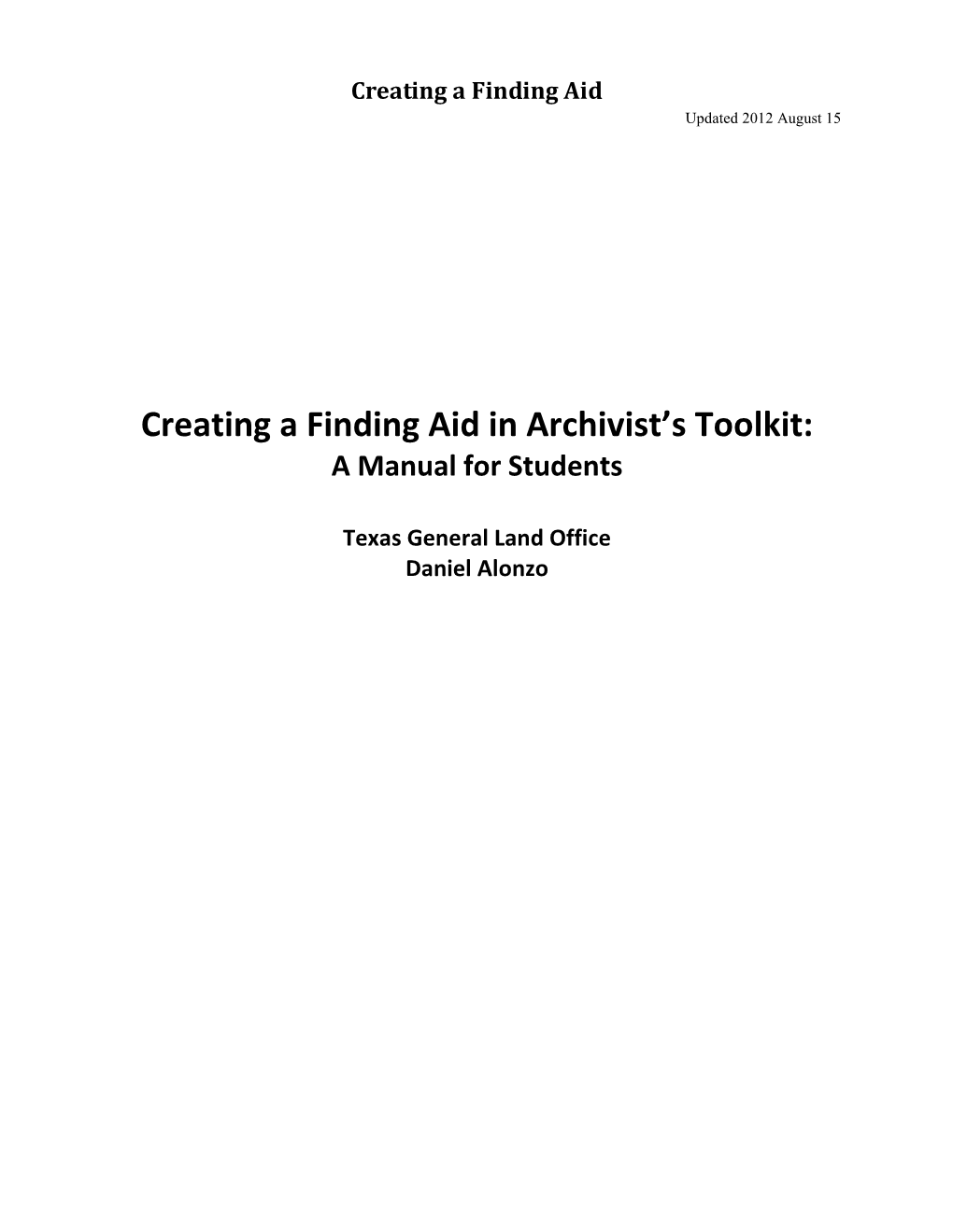 Creating a Finding Aid in Archivists' Toolkit