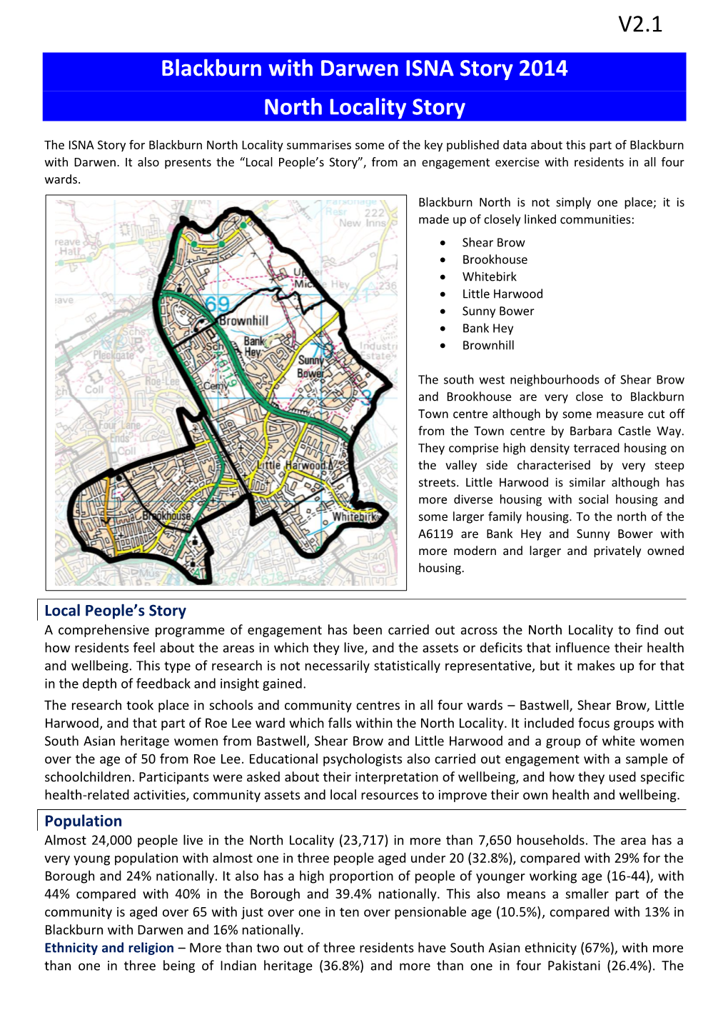 Blackburn with Darwen ISNA Story 2014 North Locality Story